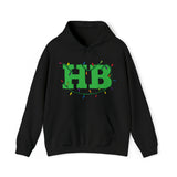 HB in Christmas Lights Front - California and Palm Trees Back Unisex Heavy Hooded Sweatshirt