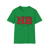 Huntington Beach HB in Christmas Lights Softstyle T Shirt Front Design