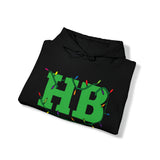 HB in Christmas Lights Front - California and Palm Trees Back Unisex Heavy Hooded Sweatshirt