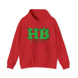 HB in Christmas Lights Front - California and Palm Trees Back Unisex Heavy Hooded Sweatshirt