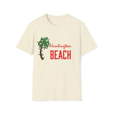 Huntington Beach and Palm Tree Christmas Lights Softstyle T-Shirt Front Design