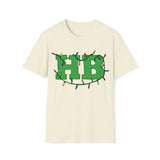 Huntington Beach HB in Christmas Lights Softstyle T Shirt Front Design