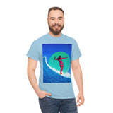 Surfer Girl Design on Heavy Durable extra long Cotton Black Navy Blue T Shirt