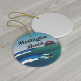 Huntington Beach Wave and Pier Ceramic Ornament