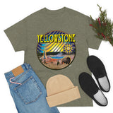 Yellowstone National Park Geyser Buffalo Bison Heavy Cotton Long Durable T Shirt with Sacred Geometry Flower of life seed of life