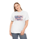 Red White and Blue Huntington Beach Distressed US Flag Heavy Cotton Unisex T Shirt