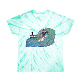 Uncle Sam Surfing the Huntington Beach Pier Unisex Tie Die Heavy Cotton Thick Durable T Shirt Red White & Blue Surf City