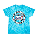 Patriotic Huntington Beach Bus Unisex Tie Die Heavy Cotton Thick Durable T Shirt Red White & Blue Surf City