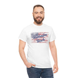 Red White and Blue Huntington Beach Distressed US Flag Heavy Cotton Unisex T Shirt