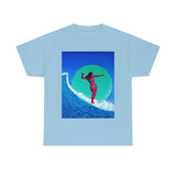 Surfer Girl Design on Heavy Durable extra long Cotton Black Navy Blue T Shirt