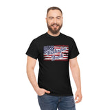 Red White and Blue Huntington Beach Distressed US Flag Heavy Cotton Unisex T Shirt