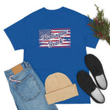 Red White and Blue Huntington Beach Distressed US Flag Heavy Cotton Unisex T Shirt