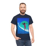 Surfer Girl Design on Heavy Durable extra long Cotton Black Navy Blue T Shirt