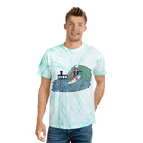 Uncle Sam Surfing the Huntington Beach Pier Unisex Tie Die Heavy Cotton Thick Durable T Shirt Red White & Blue Surf City