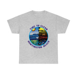 Time to Clean Huntington Beach T Shirt Heavy Thick Cotton Durable Long Oil Spill Clean Up Design - Light Colors