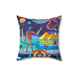 Thoth & Isis Egyptian Spiritual Sacred Geometry Psychedelic Pyramid Trippy Visionary Space Planets Hermetic Home Decor Pillow