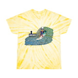 Uncle Sam Surfing the Huntington Beach Pier Unisex Tie Die Heavy Cotton Thick Durable T Shirt Red White & Blue Surf City