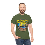 Yellowstone National Park Geyser Buffalo Bison Heavy Cotton Long Durable T Shirt with Sacred Geometry Flower of life seed of life