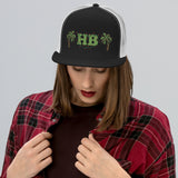 Green HB and Palm Trees in Christmas Lights Trucker Cap