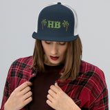 Green HB and Palm Trees in Christmas Lights Trucker Cap
