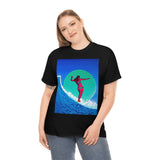 Surfer Girl Design on Heavy Durable extra long Cotton Black Navy Blue T Shirt