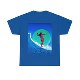 Surfer Girl Design on Heavy Durable extra long Cotton Black Navy Blue T Shirt