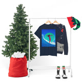 Surfer Girl Design on Heavy Durable extra long Cotton Black Navy Blue T Shirt