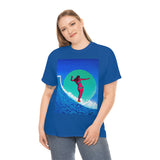 Surfer Girl Design on Heavy Durable extra long Cotton Black Navy Blue T Shirt