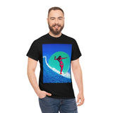 Surfer Girl Design on Heavy Durable extra long Cotton Black Navy Blue T Shirt