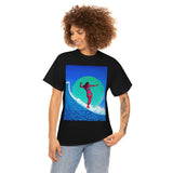 Surfer Girl Design on Heavy Durable extra long Cotton Black Navy Blue T Shirt