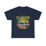Yellowstone National Park Geyser Buffalo Bison Heavy Cotton Long Durable T Shirt with Sacred Geometry Flower of life seed of life