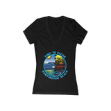 Time to Clean Huntington Beach Oil Spill Women's Jersey Short Sleeve Deep V-Neck Tee - Dark Colors