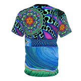 Flower of Life Blue Purple Ocean Trippy All Over Print T Shirt - Spiritual Sacred Geometry Shirt, Psychedelic clothes, Raver clothing