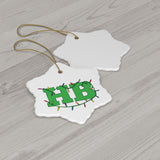 White Snowflake Huntington Beach with Lights Ceramic Ornament