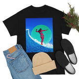 Surfer Girl Design on Heavy Durable extra long Cotton Black Navy Blue T Shirt