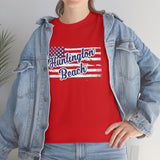 Red White and Blue Huntington Beach Distressed US Flag Heavy Cotton Unisex T Shirt