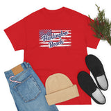 Red White and Blue Huntington Beach Distressed US Flag Heavy Cotton Unisex T Shirt