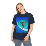 Surfer Girl Design on Heavy Durable extra long Cotton Black Navy Blue T Shirt