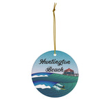 Huntington Beach Wave and Pier Ceramic Ornament
