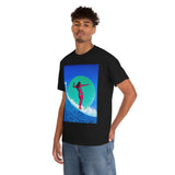 Surfer Girl Design on Heavy Durable extra long Cotton Black Navy Blue T Shirt