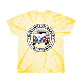 Patriotic Huntington Beach Bus Unisex Tie Die Heavy Cotton Thick Durable T Shirt Red White & Blue Surf City