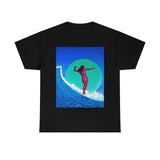 Surfer Girl Design on Heavy Durable extra long Cotton Black Navy Blue T Shirt