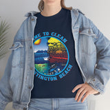 Time to Clean Huntington Beach T Shirt Heavy Thick Cotton Durable Long Oil Spill Clean Up Design - Dark Colors