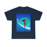 Surfer Girl Design on Heavy Durable extra long Cotton Black Navy Blue T Shirt