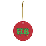 Red Circle HB with Christmas Lights Ceramic Ornament