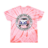 Patriotic Huntington Beach Bus Unisex Tie Die Heavy Cotton Thick Durable T Shirt Red White & Blue Surf City