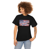 Red White and Blue Huntington Beach Distressed US Flag Heavy Cotton Unisex T Shirt