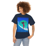Surfer Girl Design on Heavy Durable extra long Cotton Black Navy Blue T Shirt