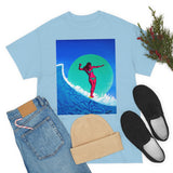 Surfer Girl Design on Heavy Durable extra long Cotton Black Navy Blue T Shirt