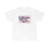Red White and Blue Huntington Beach Distressed US Flag Heavy Cotton Unisex T Shirt